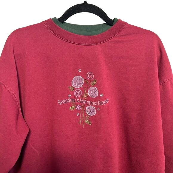 Vintage Grandmas Love Grows Forever Embroidered Sweatshirt L Red Granny 80s - Picture 3 of 10